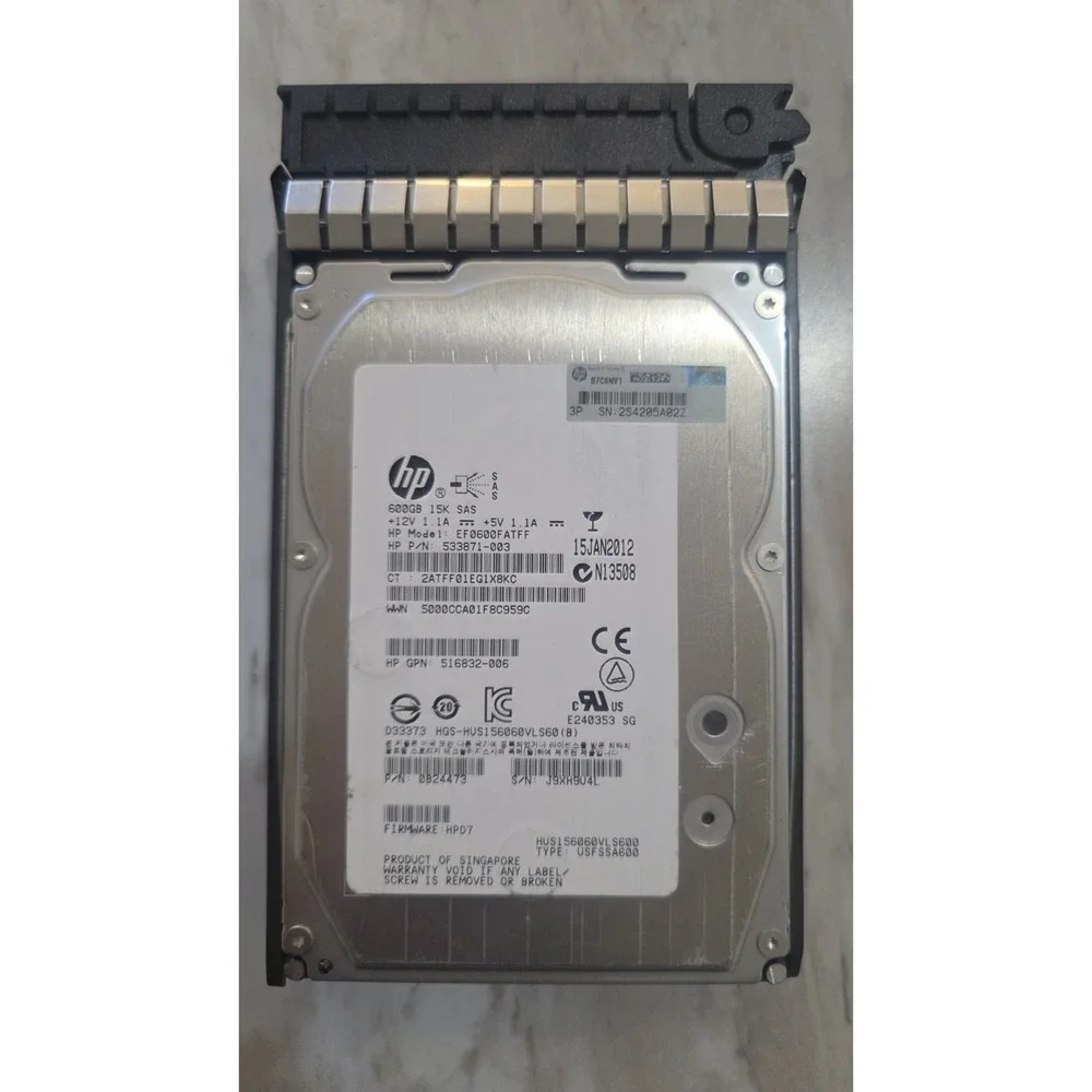 HP 533871-003, 600GB,SAS interface, 15k RPM 3.5
